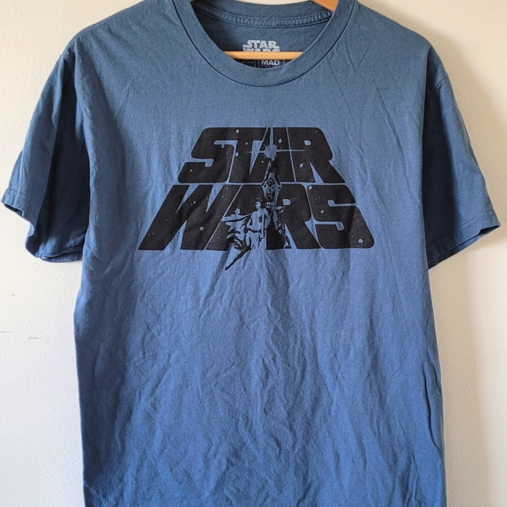 Medium Unisex Blue Star Wars A New Hope Movie Intro Crewneck Tee